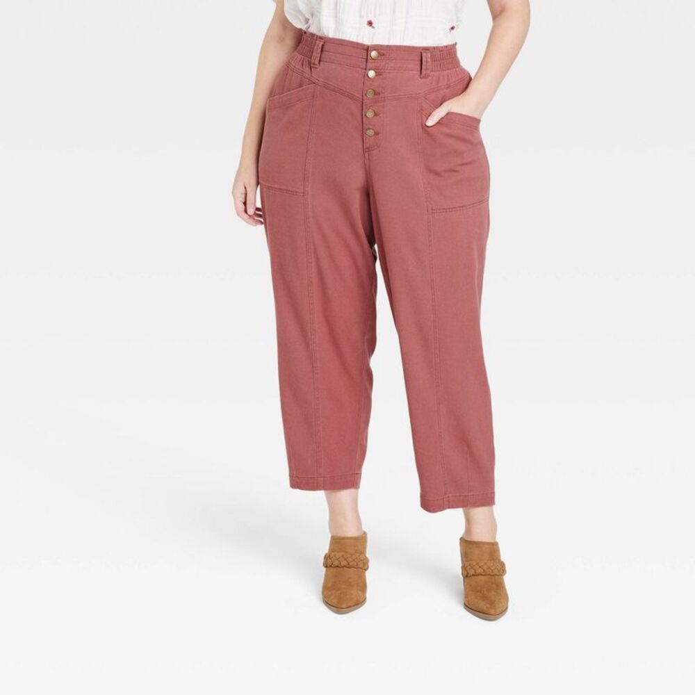 Knox Rose - Knox Rose Womens Plus Mid Rise Tapered Leg Full Ca Red